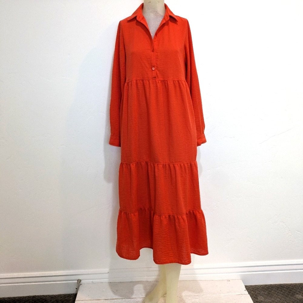 Max Studio Orange Tiered Midi Dress